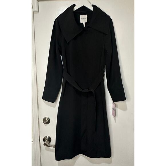 Avec Les Filles Black Trench Coat Belted Drape Front Size Large NWT Stylish - Picture 2 of 16